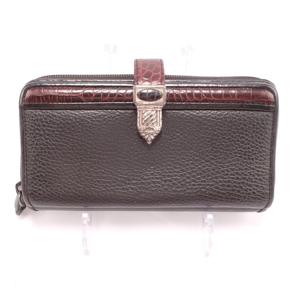 Brighton Large Wallet, Black w/ Brown Accents